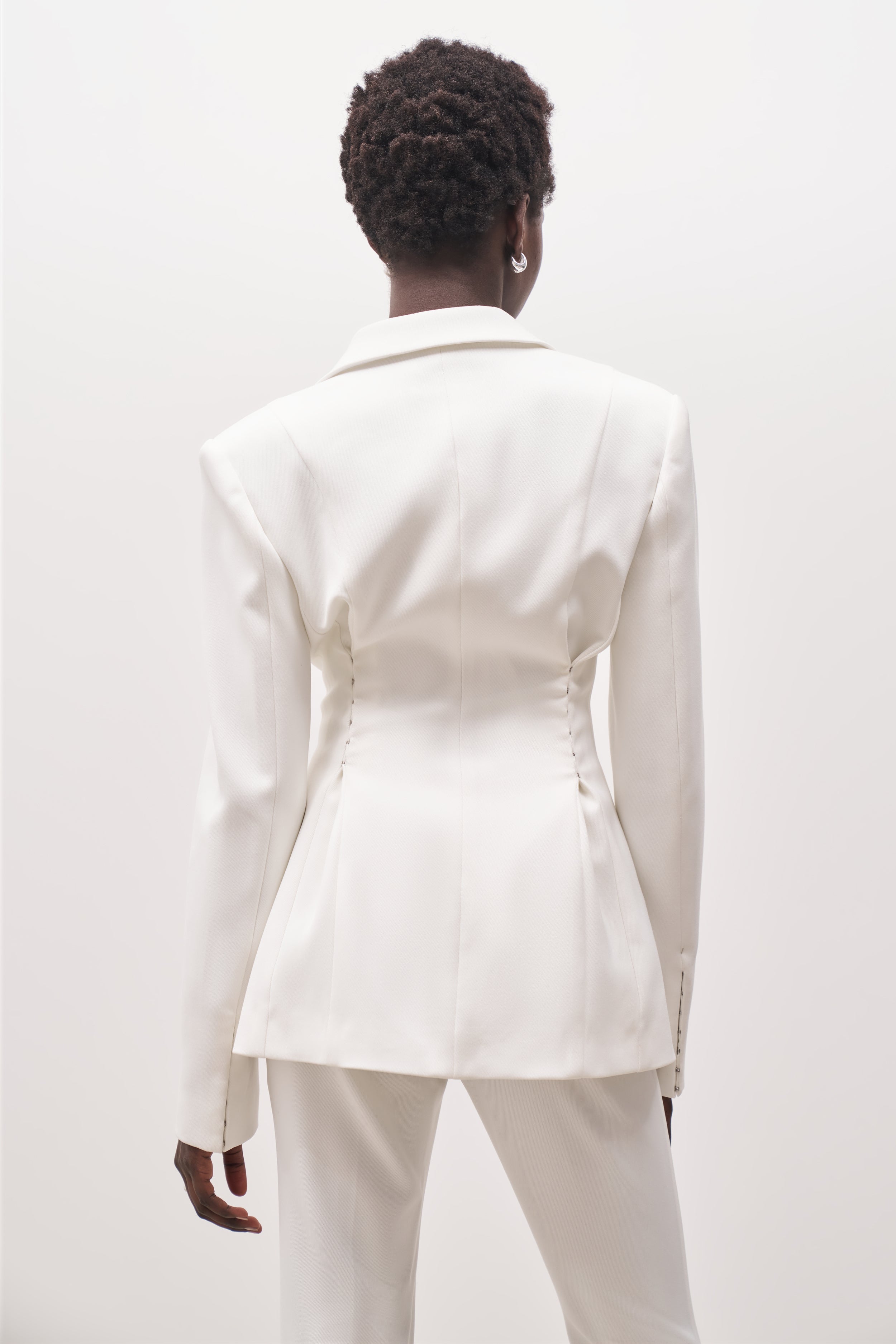 Hook & Eye Hourglass Blazer - White - Ferlora
