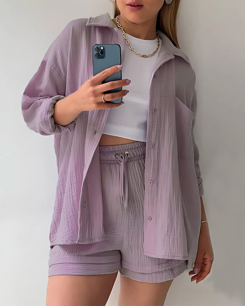 Ferlora™ | Cotton Button-Up Shorts Set