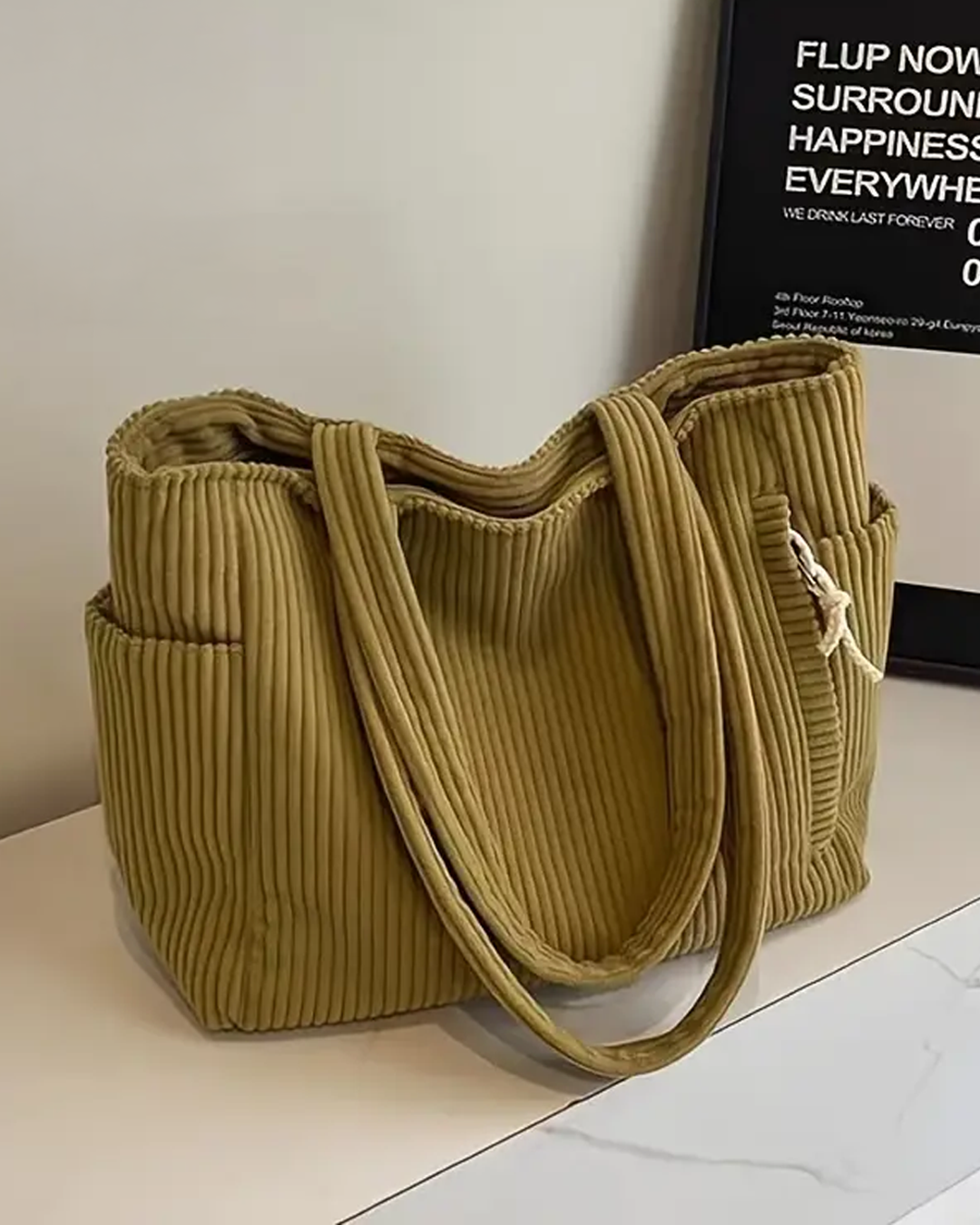 Sylvie™ – Ribbed Tote Bag with Drawstring Detail