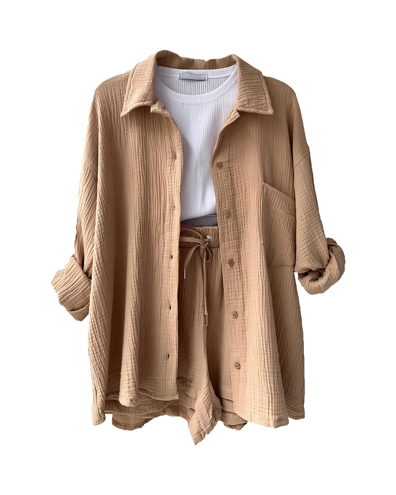 Ferlora™ | Cotton Button-Up Shorts Set