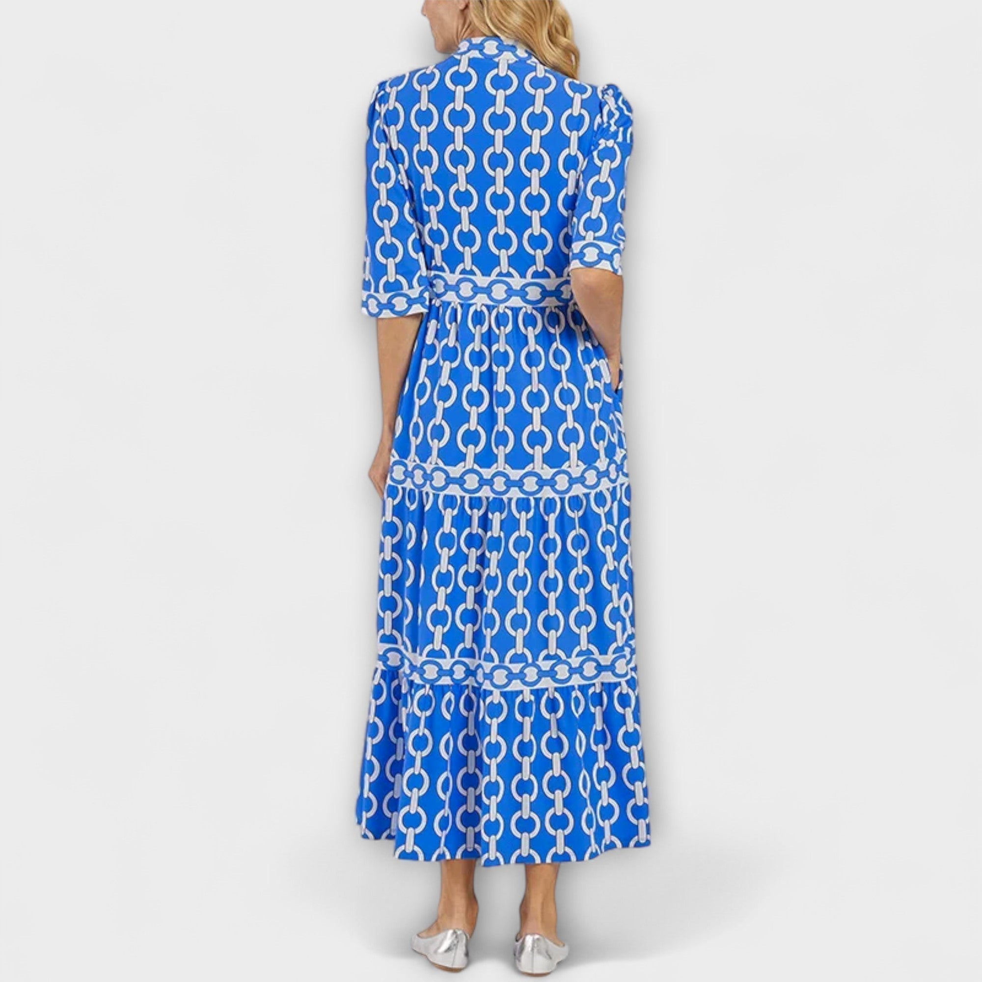 Tiffany™ – Polished Chain-Print Midi Shirt Dress