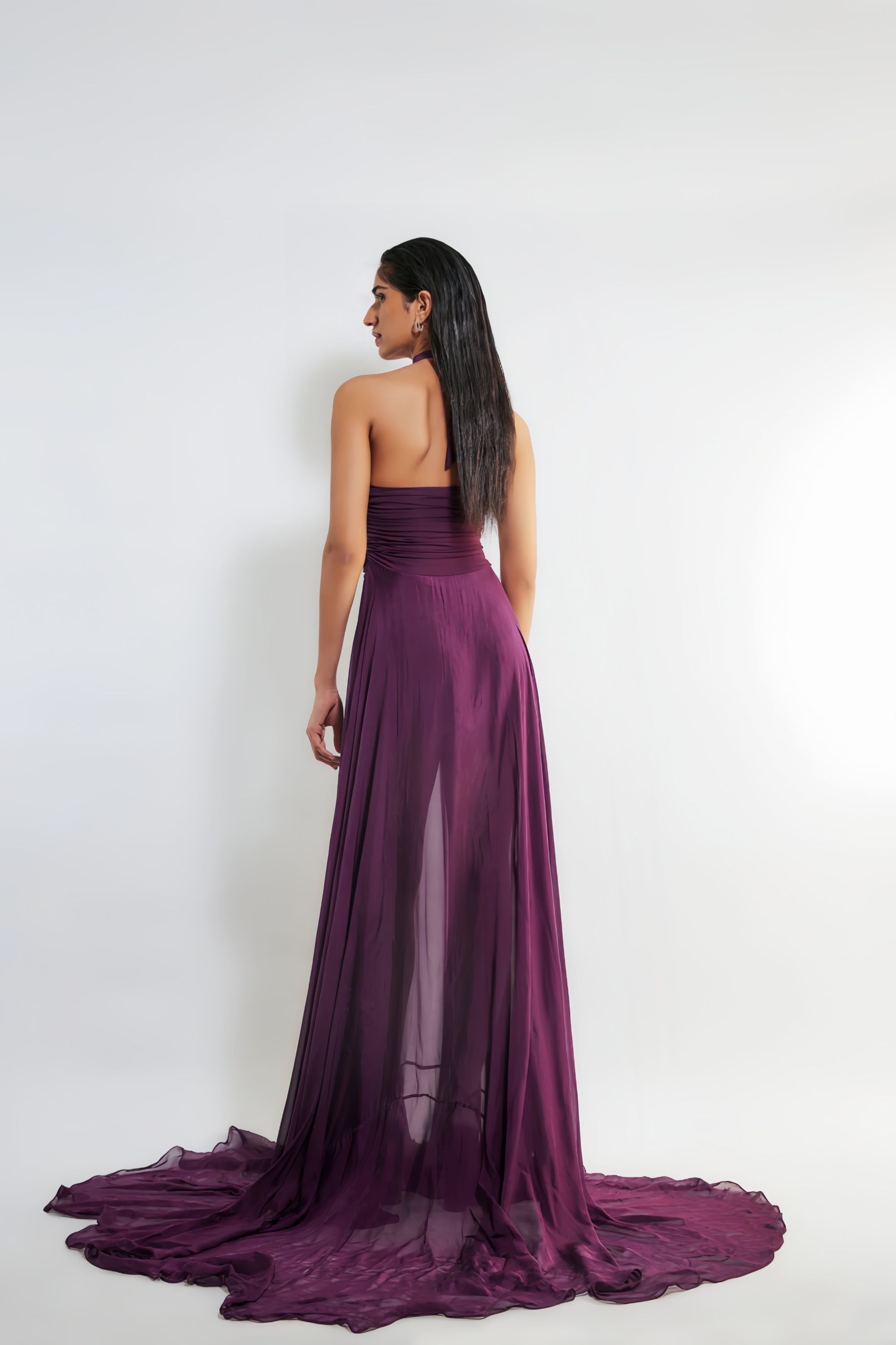 Kerstin Purple Train Design Ruched Maxi Dress - Ferlora