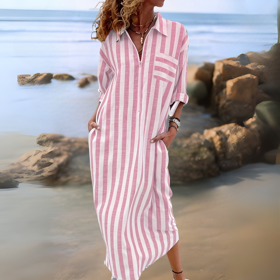 Ferlora™ | Elegant striped dress with V-neckline