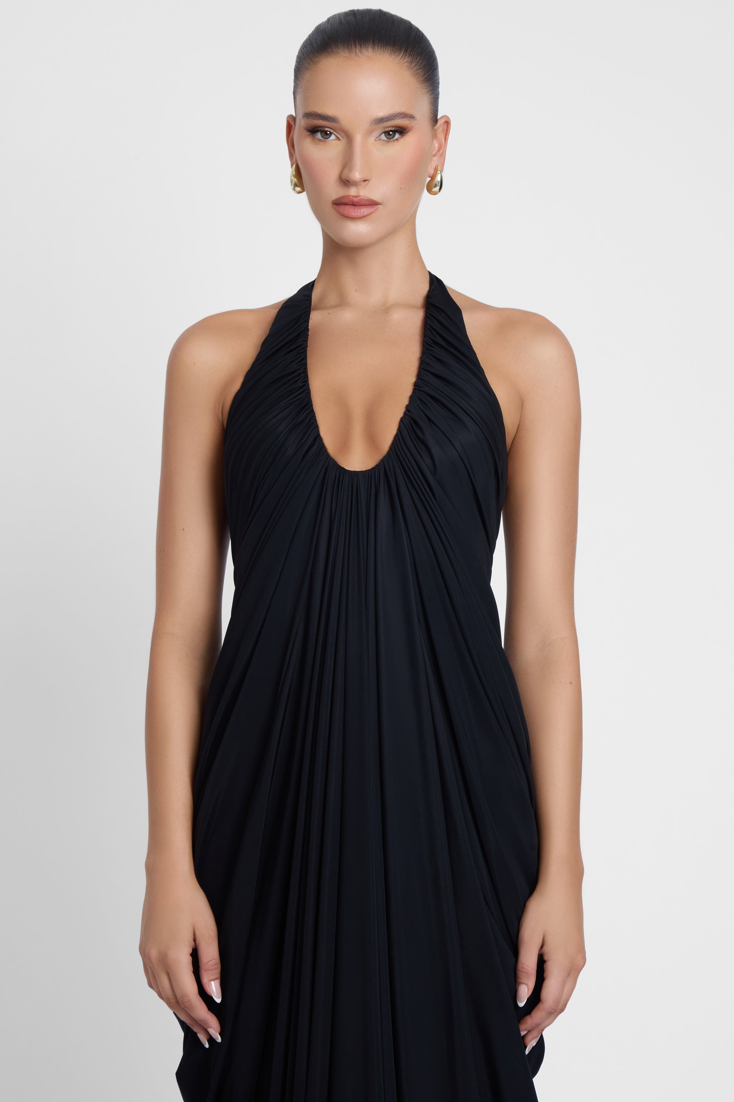 Ferlora™ | Cascade Drape Gown – Black