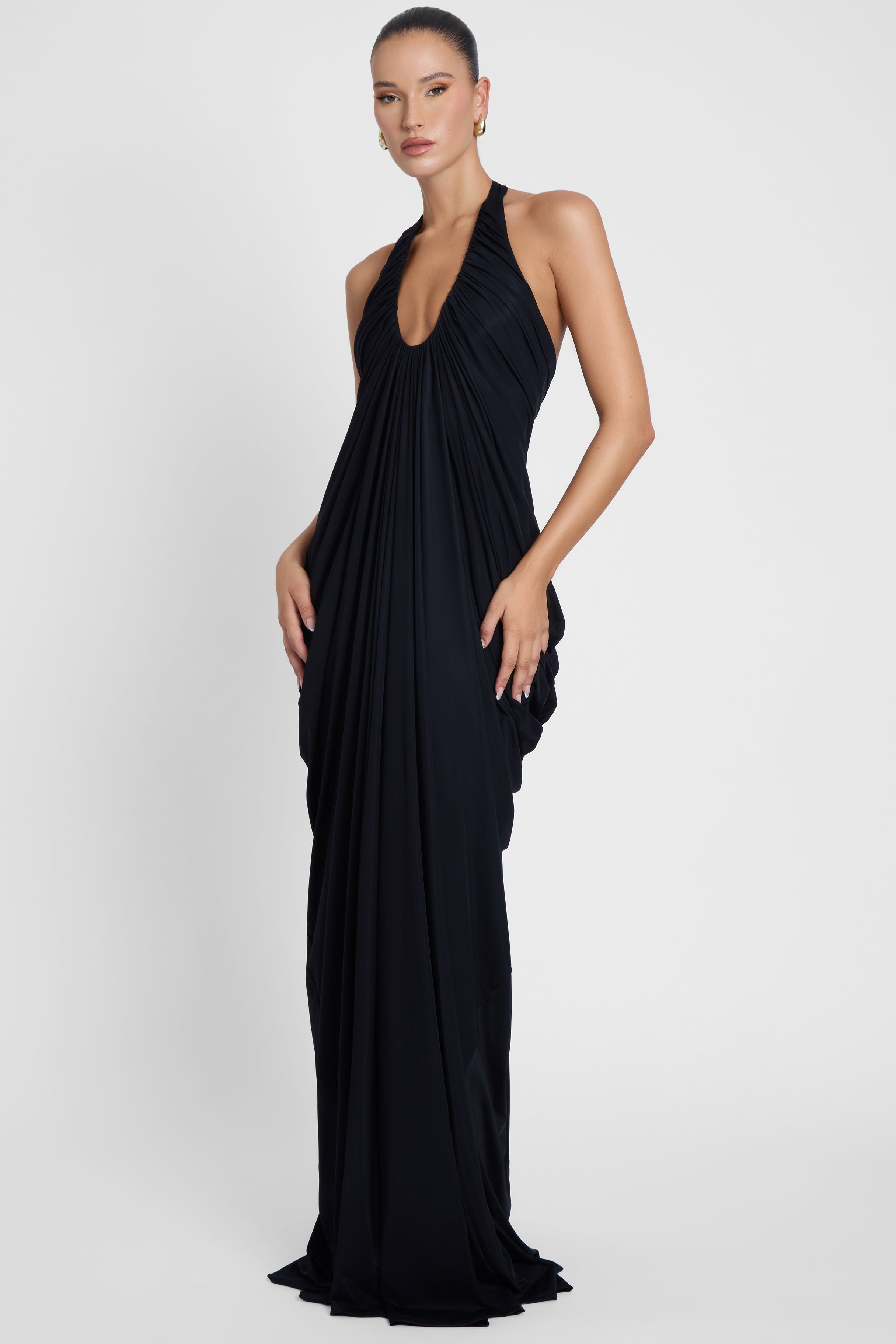 Ferlora™ | Cascade Drape Gown – Black