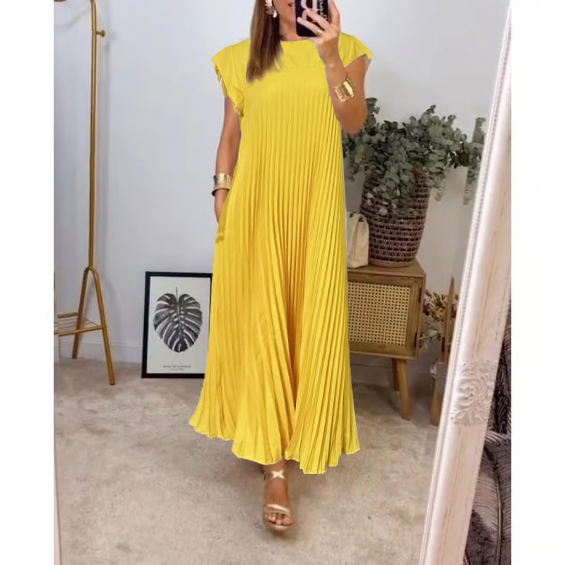 Sophia - Elegant Spliced Pleated Maxi Dress - Ferlora