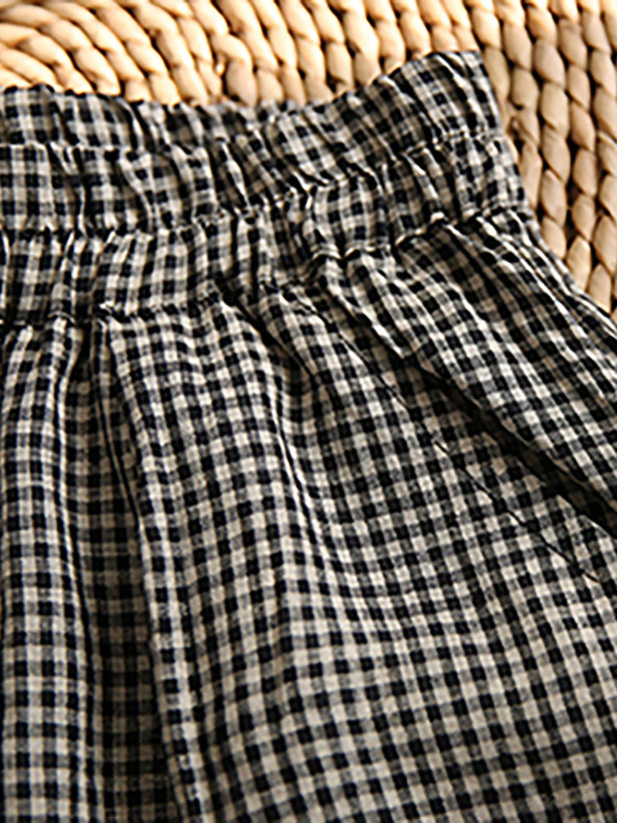 Ferlora™ | Élise Plus-Size Plaid Linen-Cotton Wide-Leg Pants
