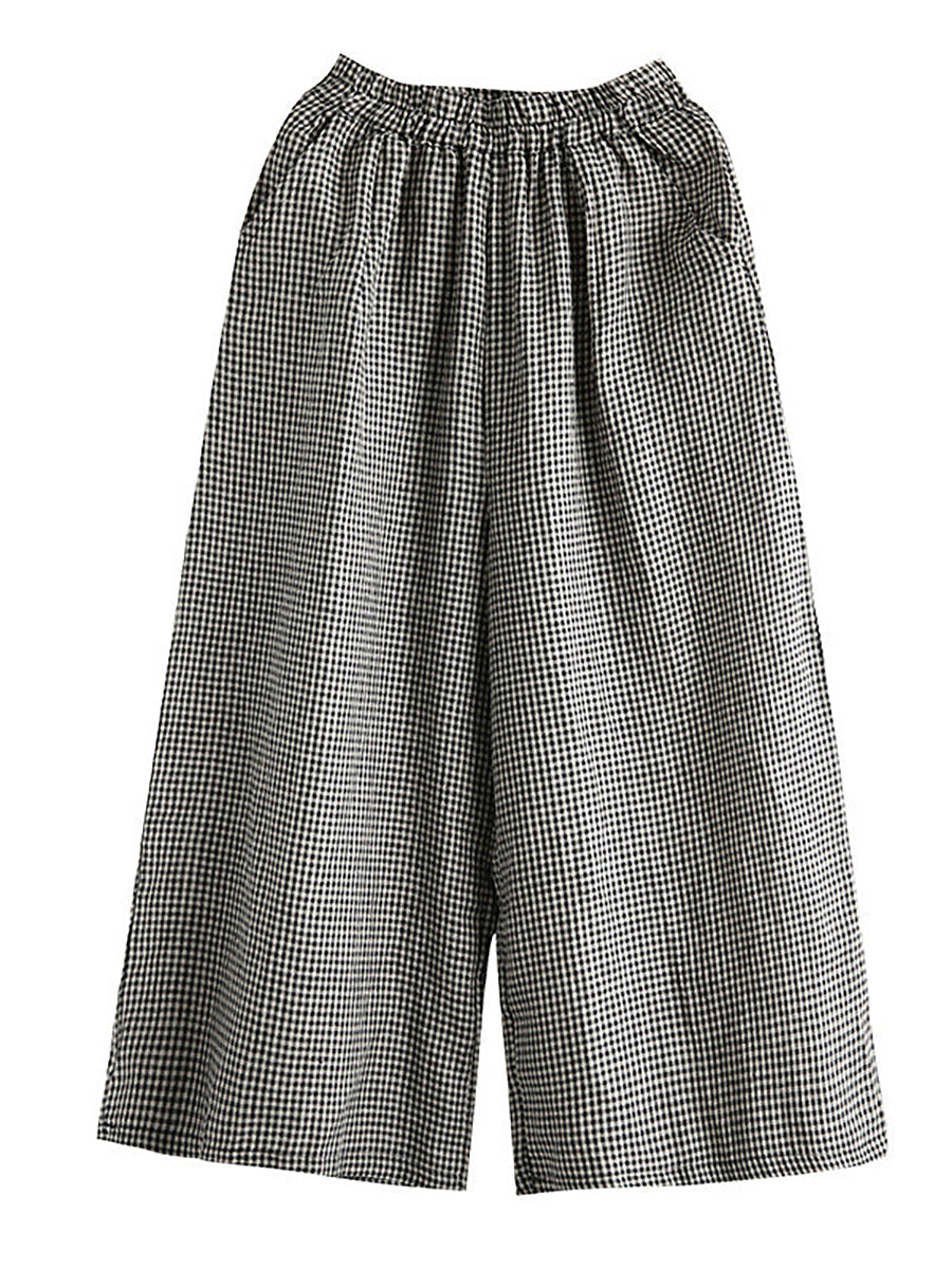 Ferlora™ | Élise Plus-Size Plaid Linen-Cotton Wide-Leg Pants