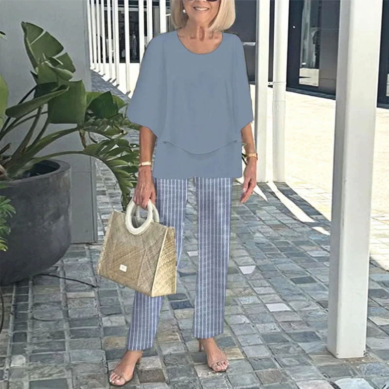 Shirley™ – Effortless Printed Pants Set with Classic Crewneck Top