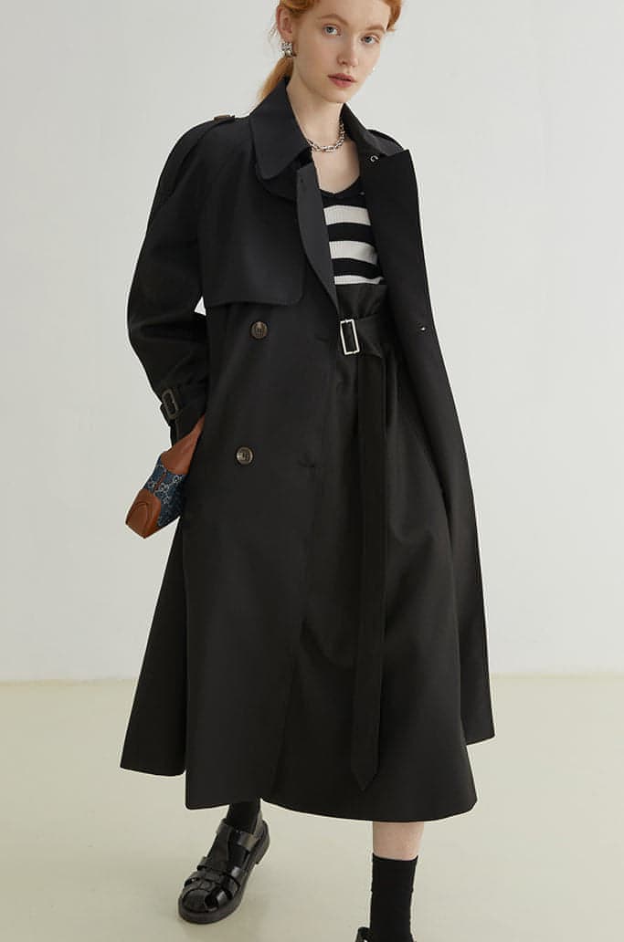 Ferlora™ | Double-Breasted Loose Mid-Length Melton Trench Coat