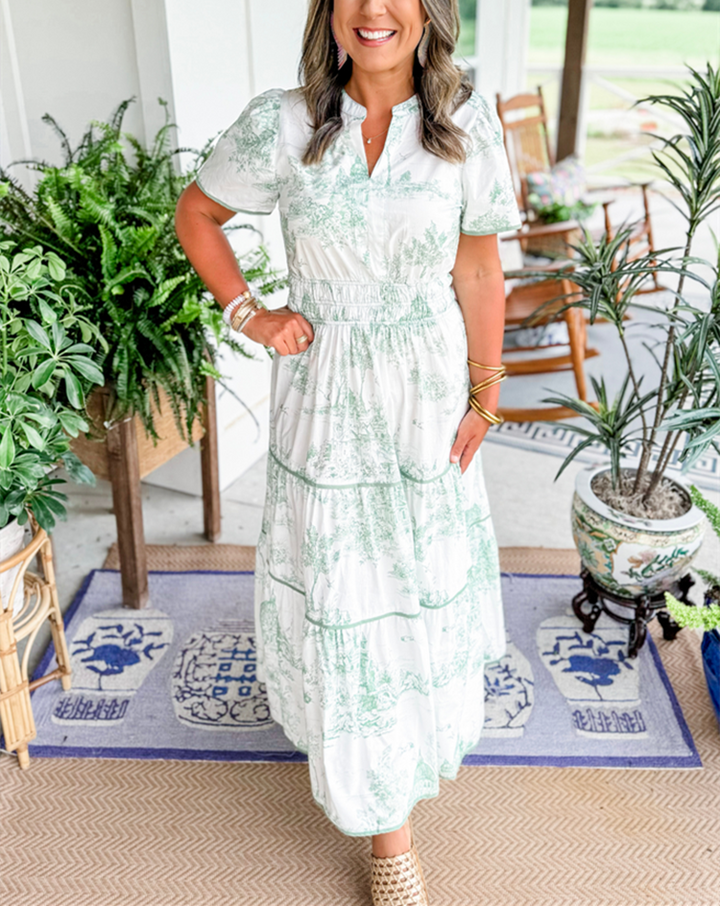 Ferlora™ | Vintage Toile Print Maxi Dress for Effortless Elegance