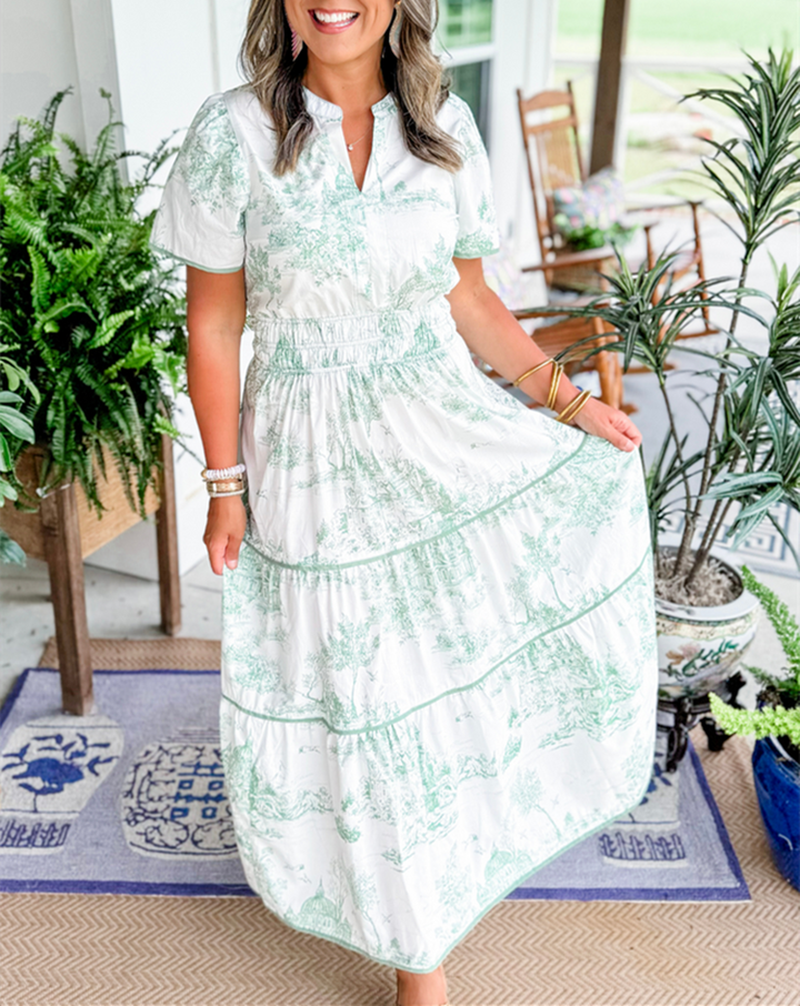 Ferlora™ | Vintage Toile Print Maxi Dress for Effortless Elegance