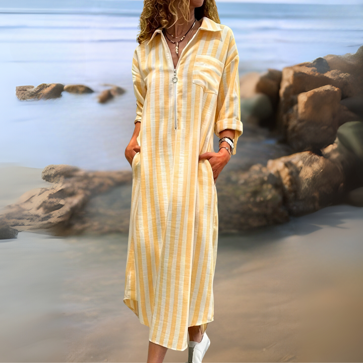 Ferlora™ | Elegant striped dress with V-neckline