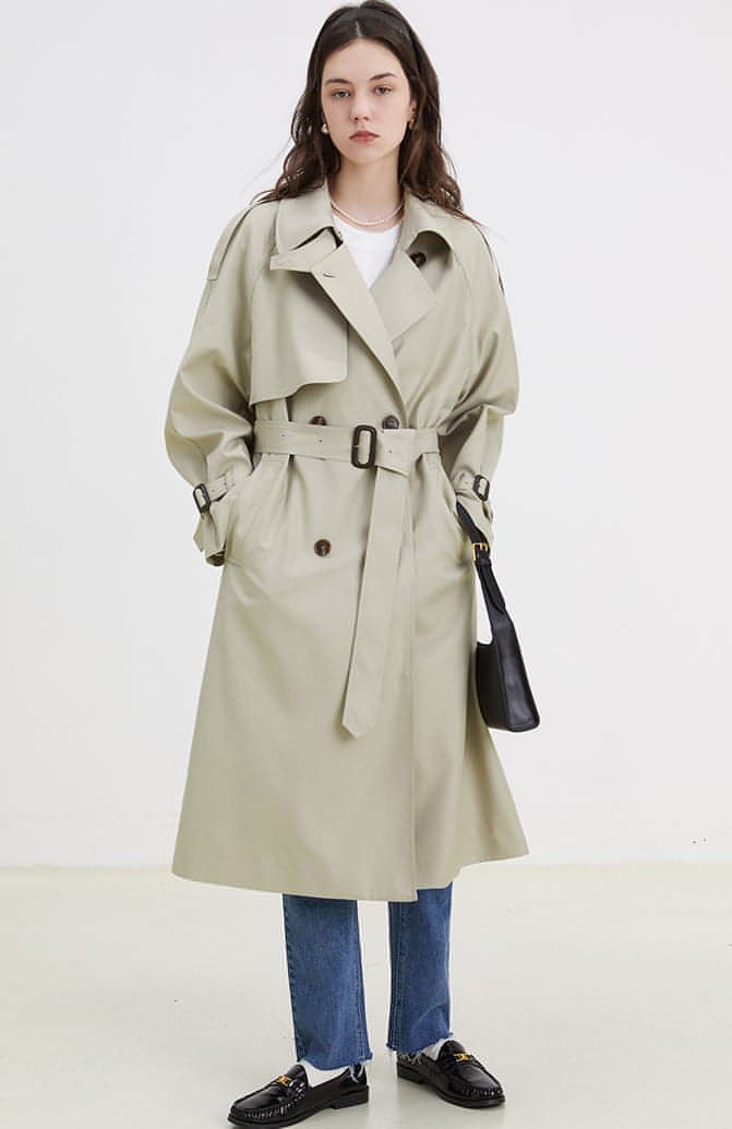 Ferlora™ | Double-Breasted Loose Mid-Length Melton Trench Coat