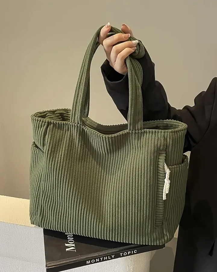 Sylvie™ – Ribbed Tote Bag with Drawstring Detail