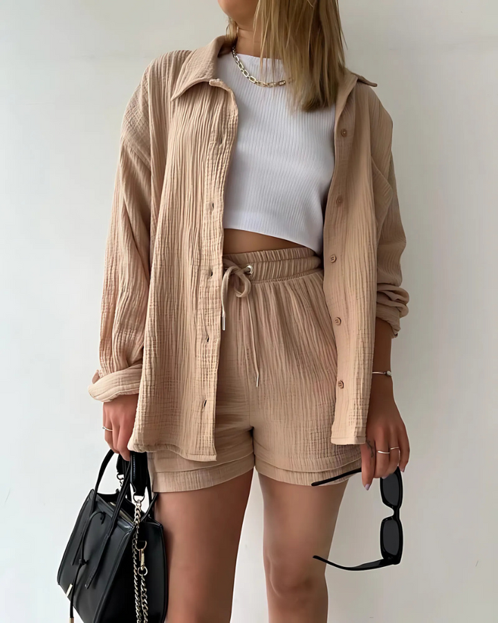 Ferlora™ | Cotton Button-Up Shorts Set