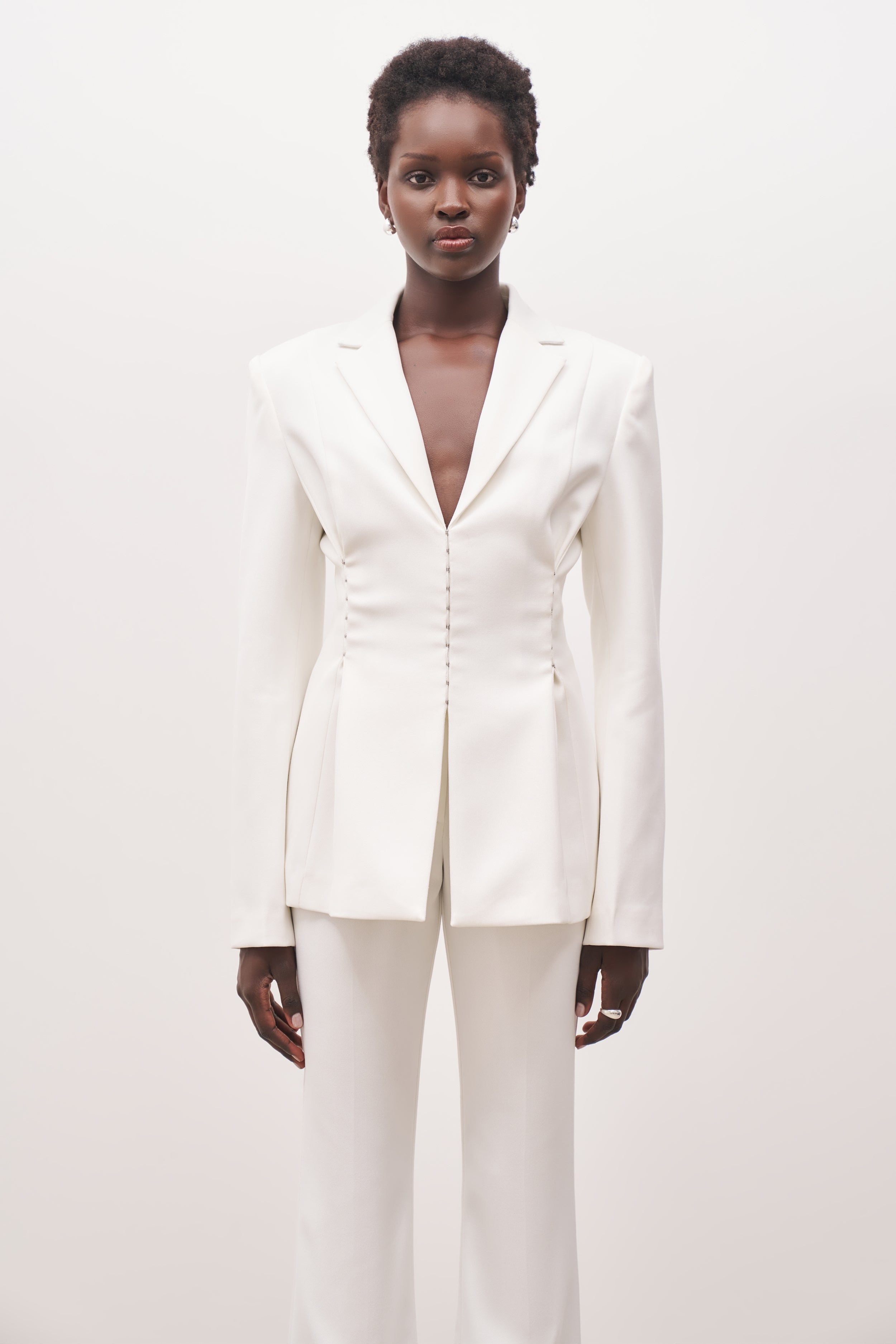 Hook & Eye Hourglass Blazer - White - Ferlora