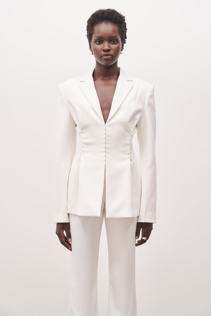 Hook & Eye Hourglass Blazer - White - Ferlora