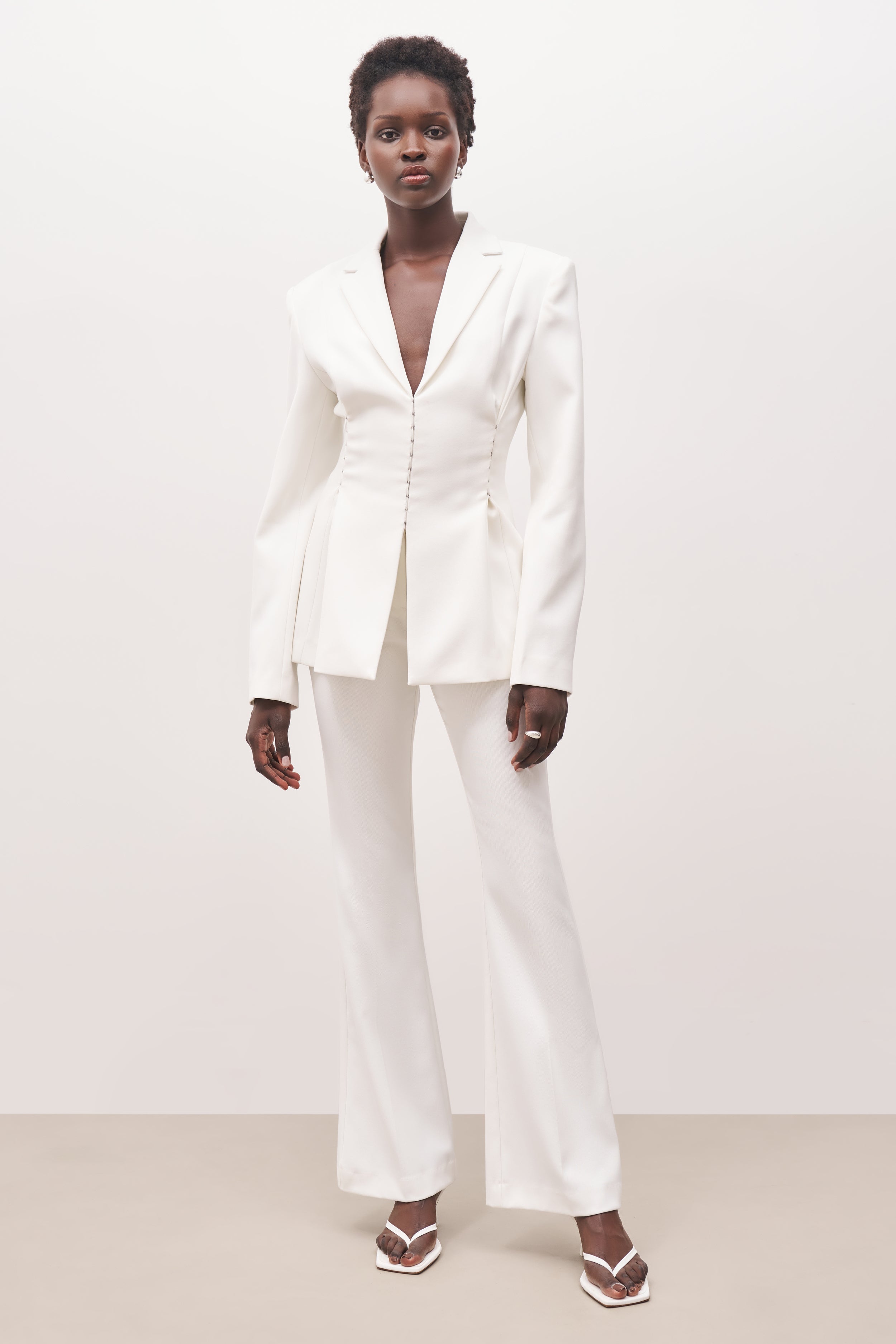 Hook & Eye Hourglass Blazer - White - Ferlora