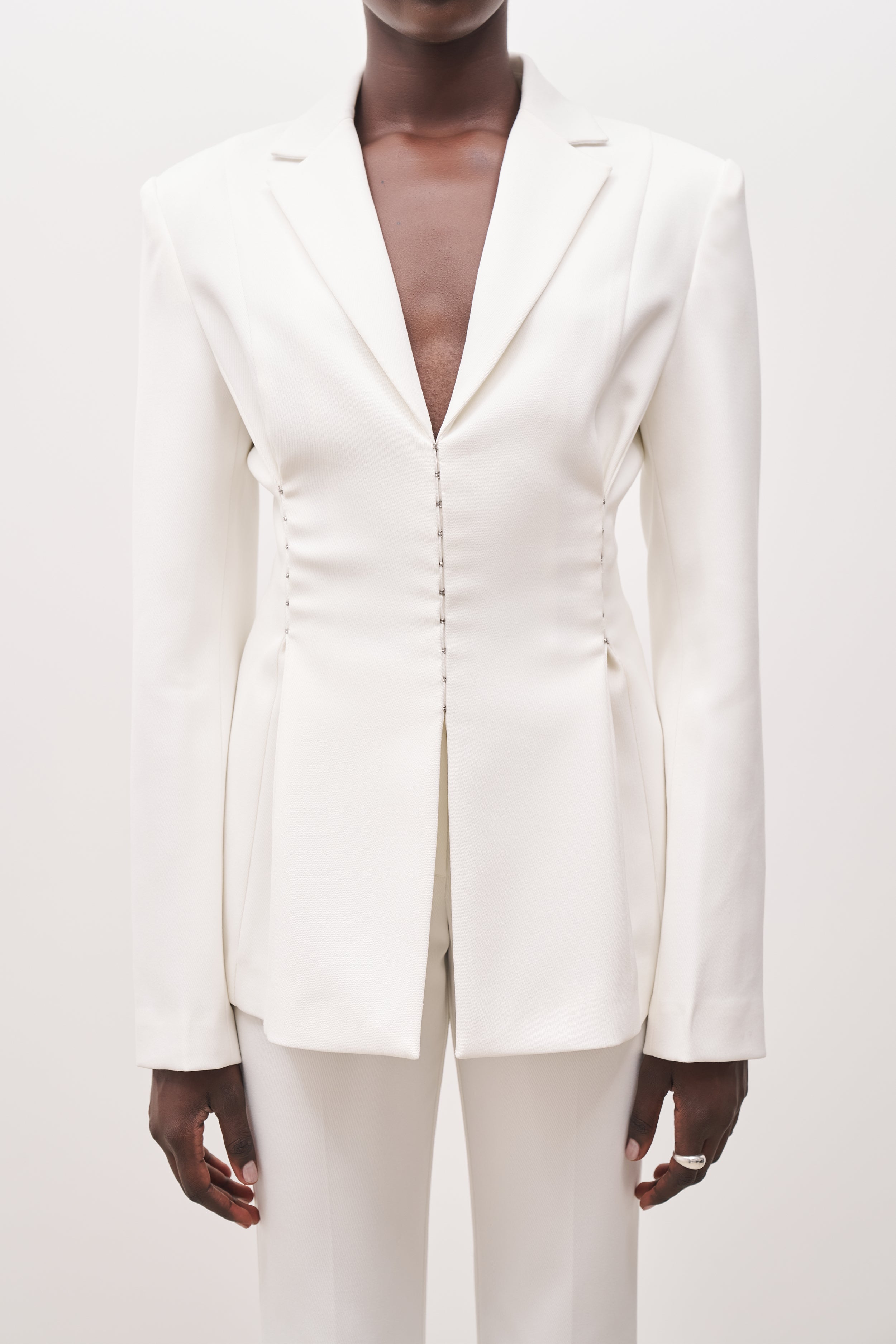 Hook & Eye Hourglass Blazer - White - Ferlora