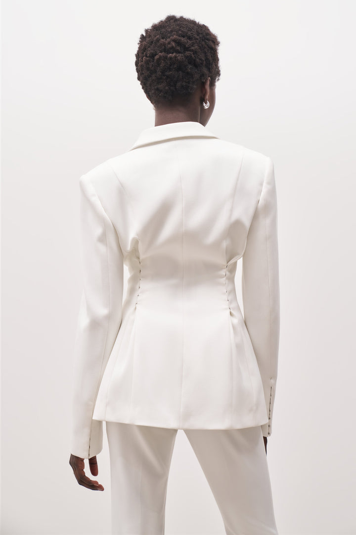 Hook & Eye Hourglass Blazer - White - Ferlora