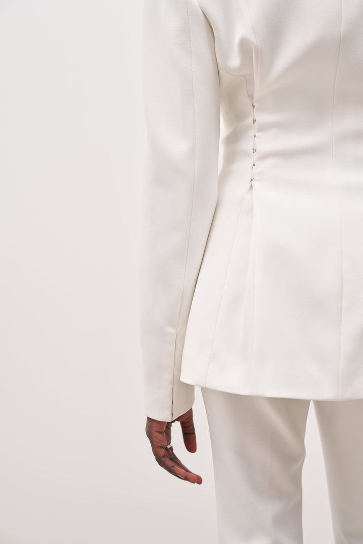 Hook & Eye Hourglass Blazer - White - Ferlora