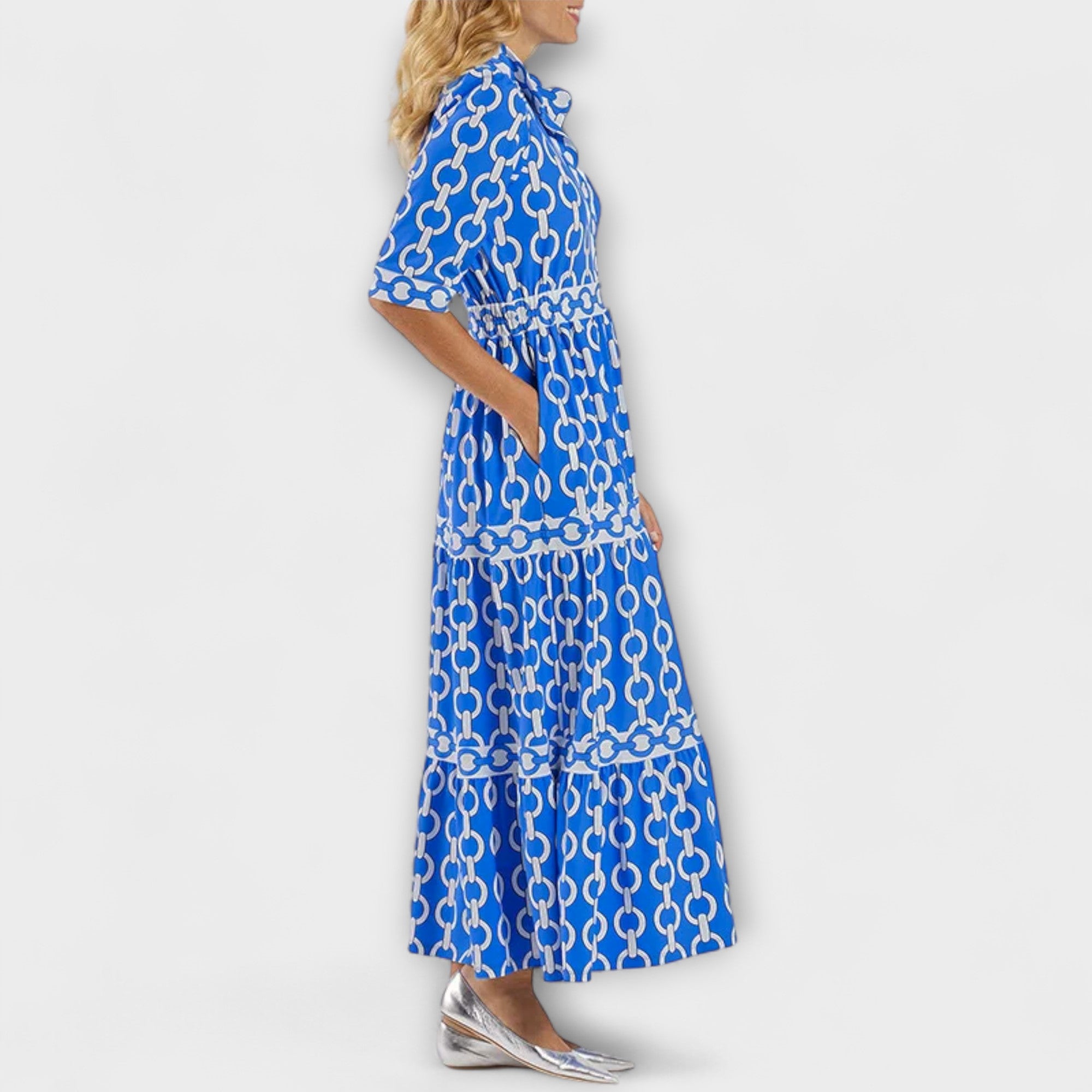 Tiffany™ – Polished Chain-Print Midi Shirt Dress