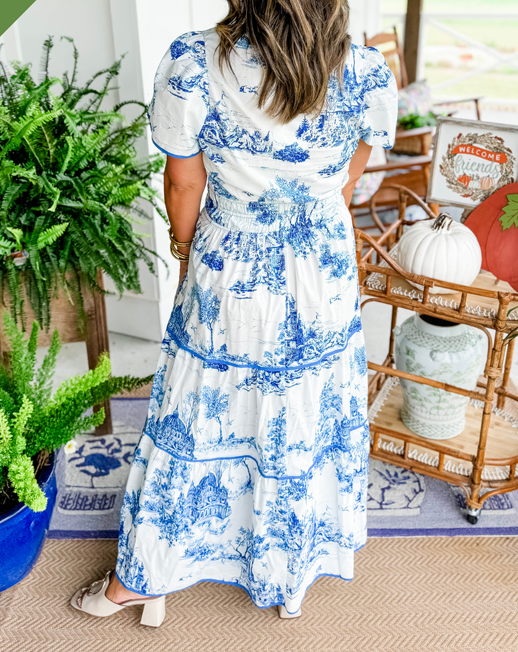 Ferlora™ | Vintage Toile Print Maxi Dress for Effortless Elegance