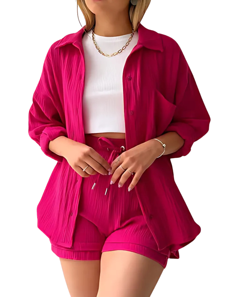Ferlora™ | Cotton Button-Up Shorts Set