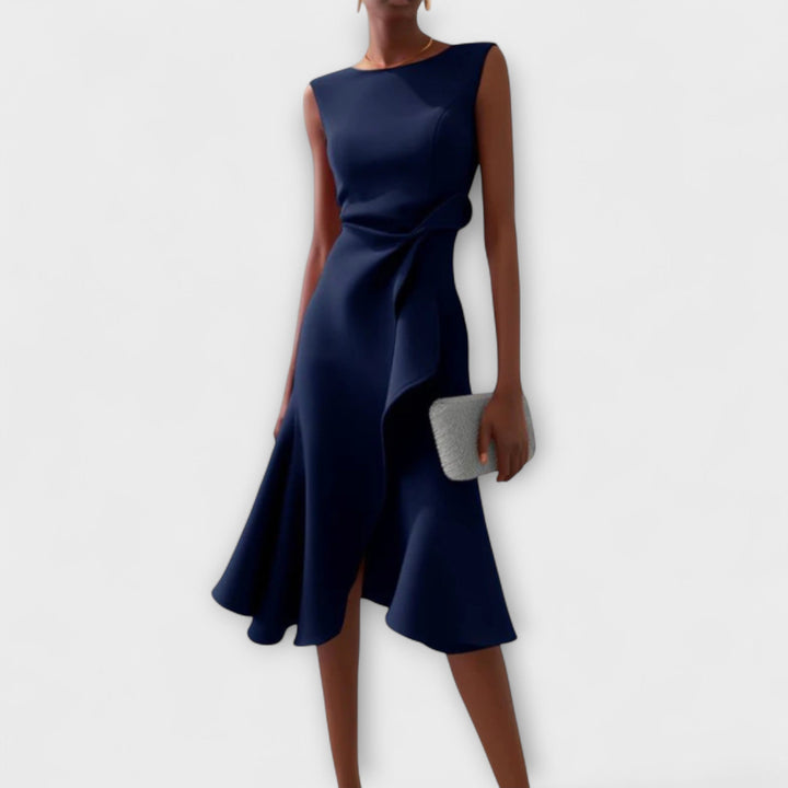 Ferlora™ | Draped Asymmetrical Midi Dress