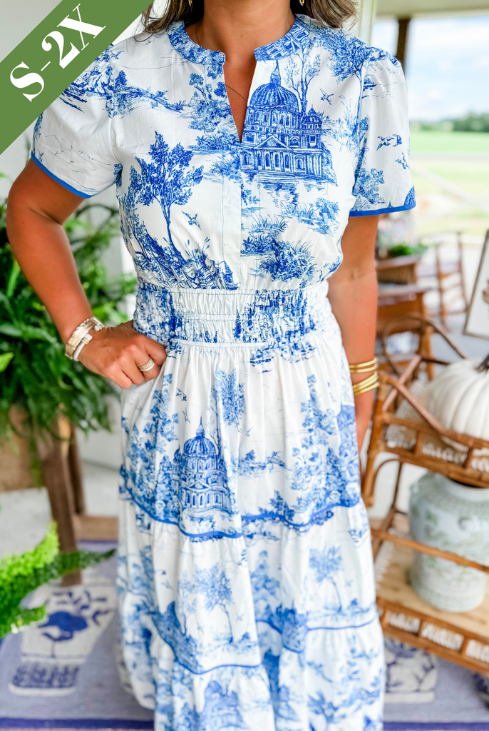 Ferlora™ | Vintage Toile Print Maxi Dress for Effortless Elegance