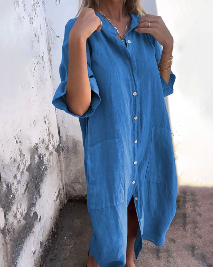 Ferlora™ | Boho-Inspired Casual Shirt Dress in Breezy Knee-Length