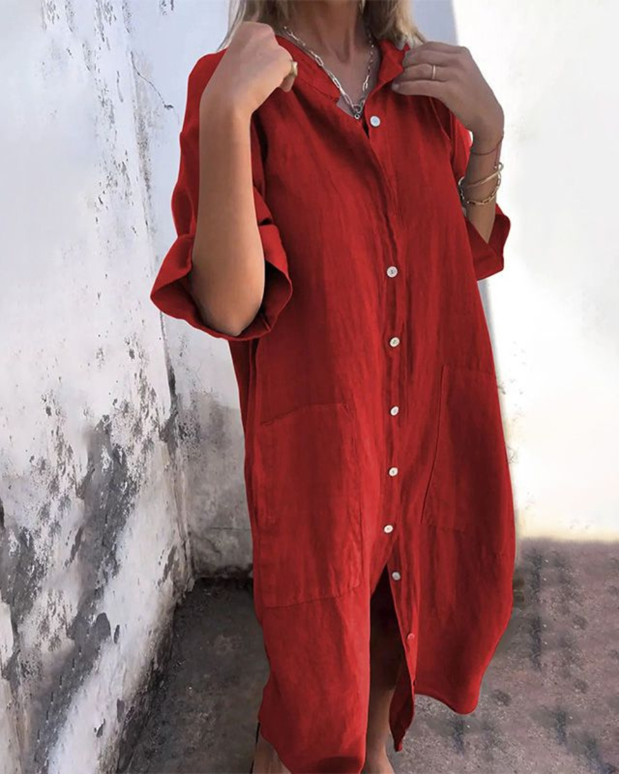 Ferlora™ | Boho-Inspired Casual Shirt Dress in Breezy Knee-Length