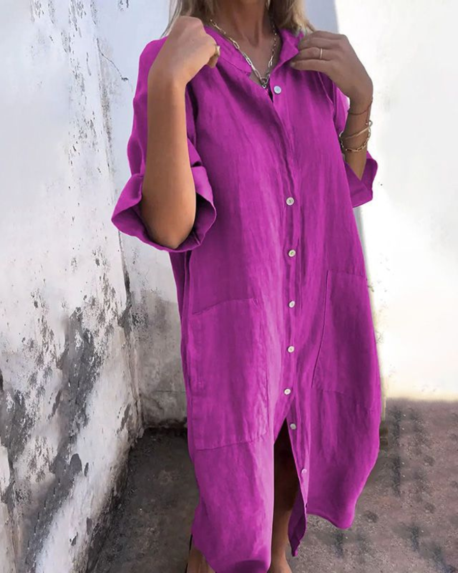 Ferlora™ | Boho-Inspired Casual Shirt Dress in Breezy Knee-Length
