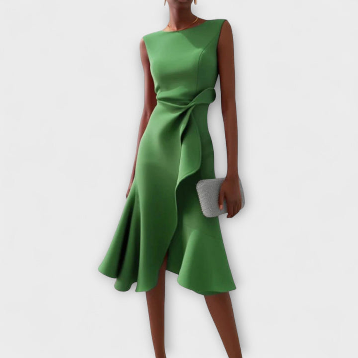 Ferlora™ | Draped Asymmetrical Midi Dress