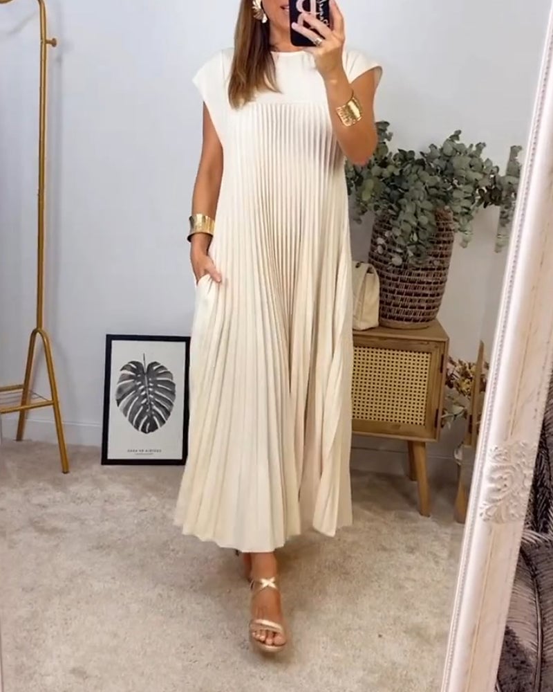 Sophia - Elegant Spliced Pleated Maxi Dress - Ferlora