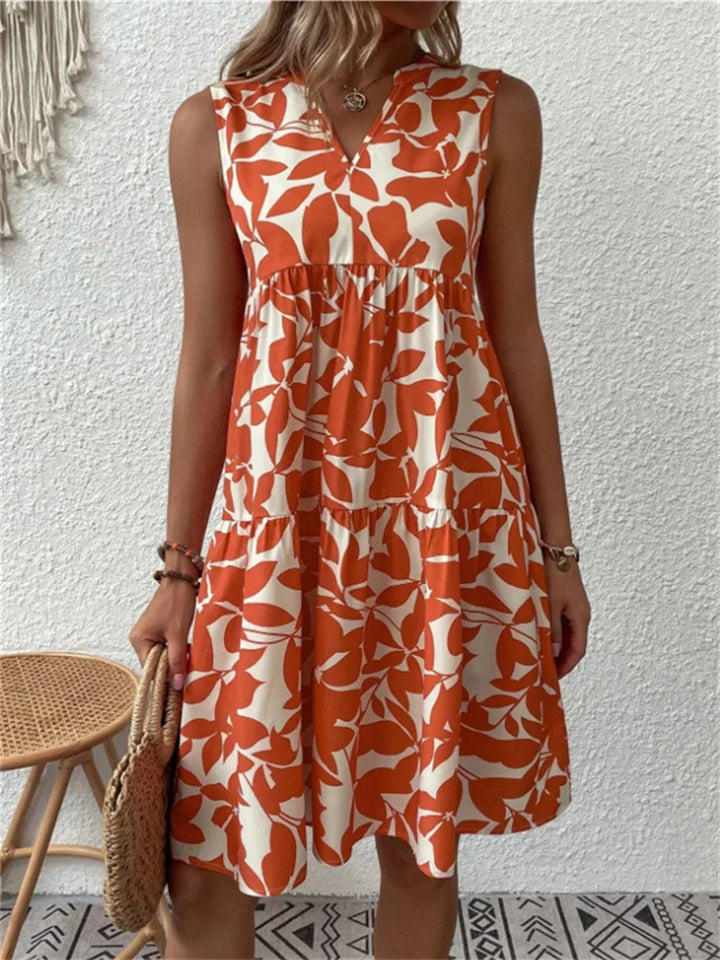 Ferlora™ | Leaf Print Summer Dress