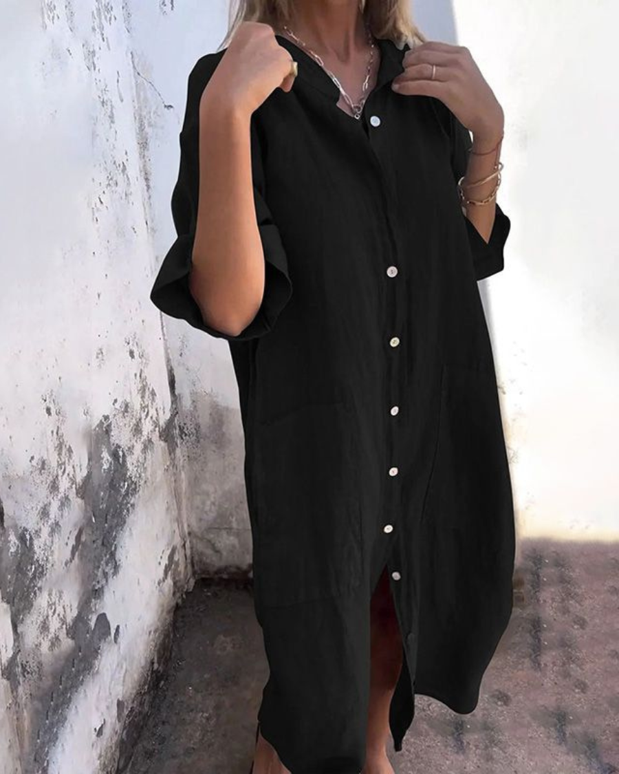 Ferlora™ | Boho-Inspired Casual Shirt Dress in Breezy Knee-Length