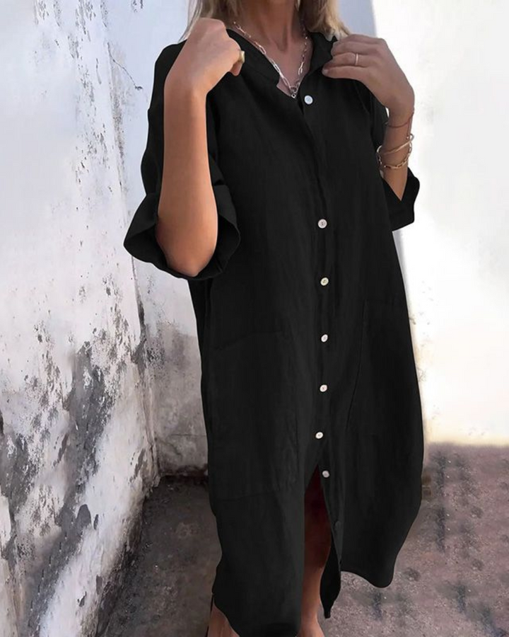 Ferlora™ | Boho-Inspired Casual Shirt Dress in Breezy Knee-Length
