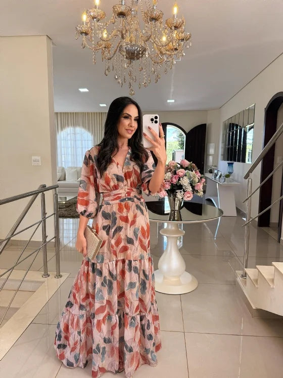 Ferlora™ | Long Floral Dress with Comfortable Fit for Elegant Days