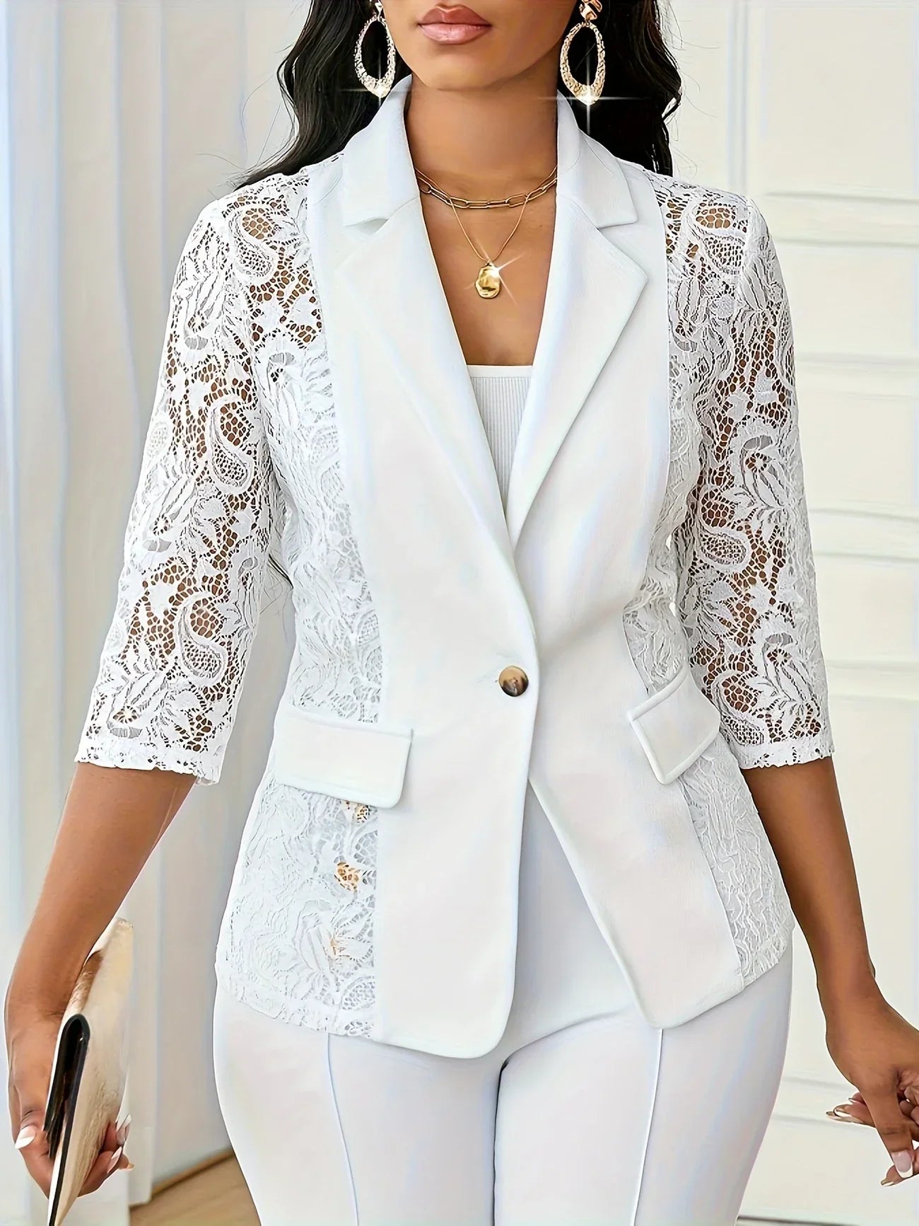 Layla™ - Contrast Lace Blazer - Ferlora