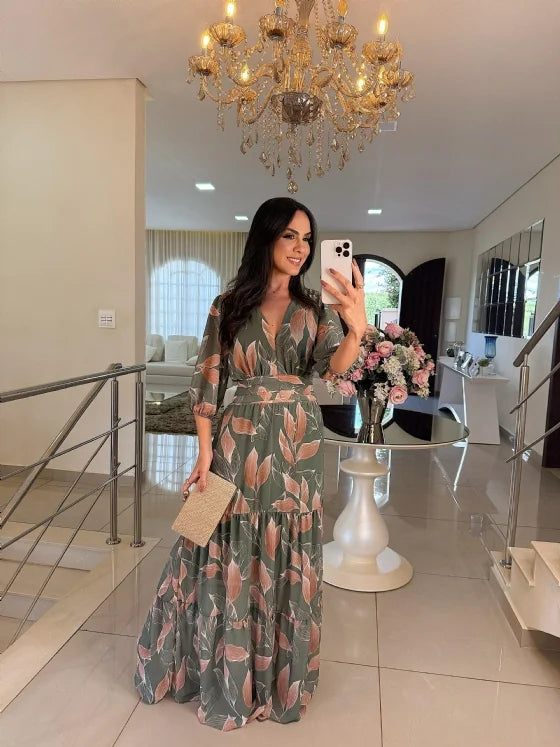 Ferlora™ | Long Floral Dress with Comfortable Fit for Elegant Days