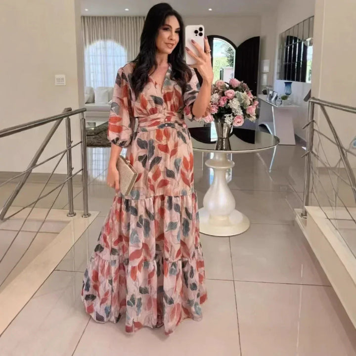 Ferlora™ | Long Floral Dress with Comfortable Fit for Elegant Days