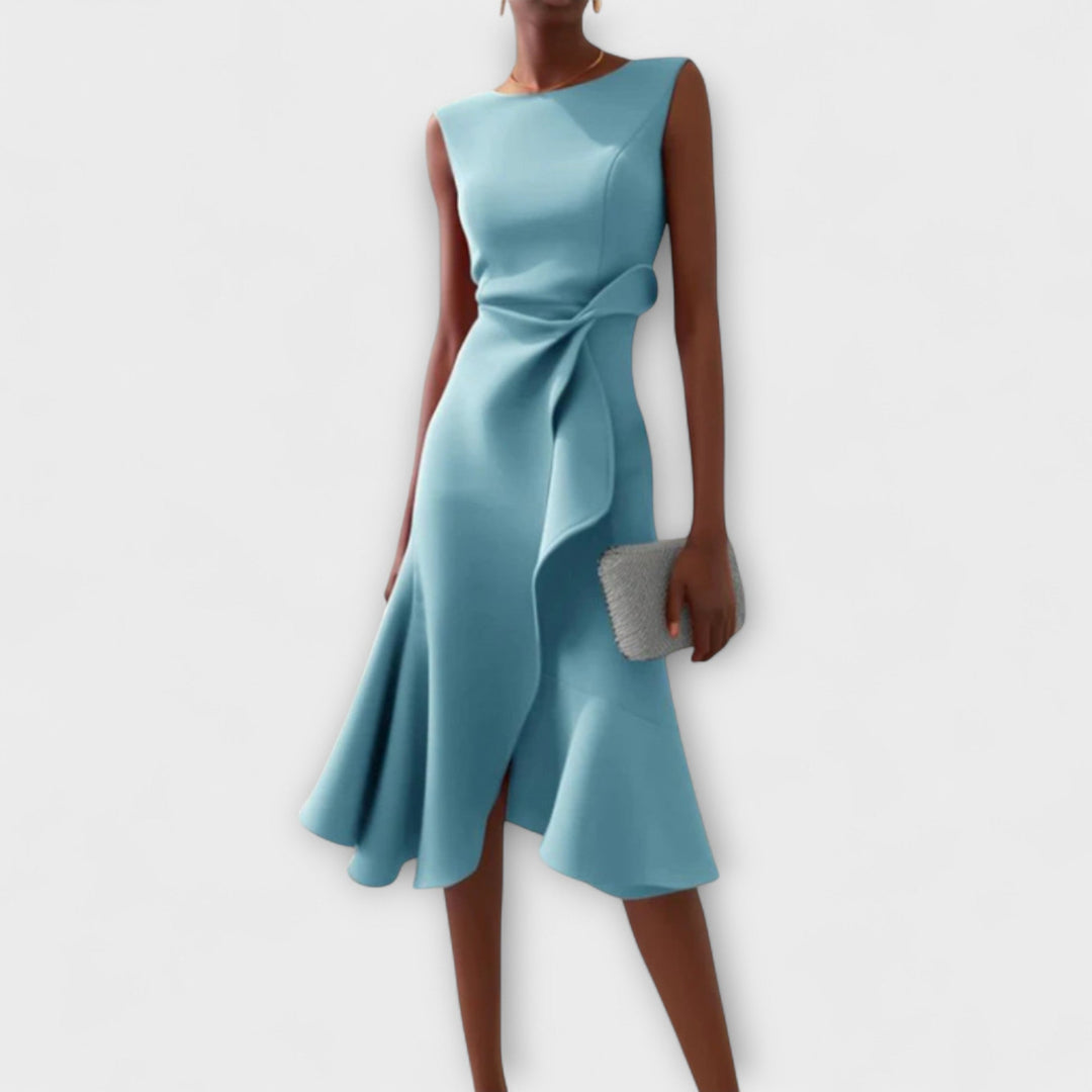 Ferlora™ | Draped Asymmetrical Midi Dress