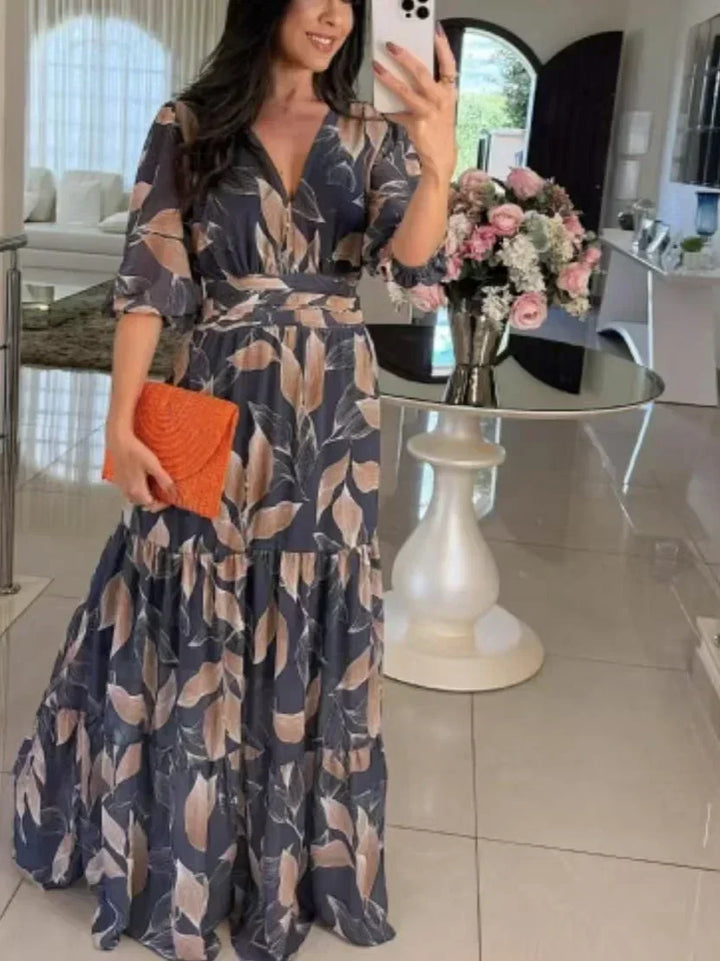 Ferlora™ | Long Floral Dress with Comfortable Fit for Elegant Days