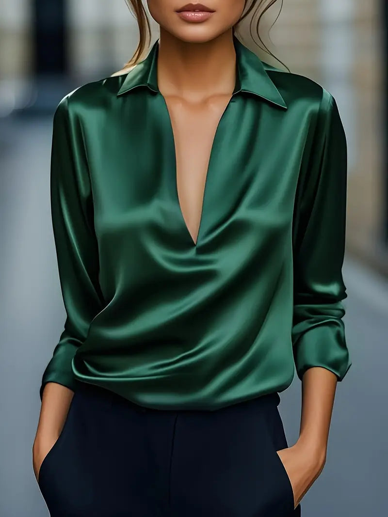 Ferlora™ | Elegant V-Neck Blouse for Day-to-Night Confidence
