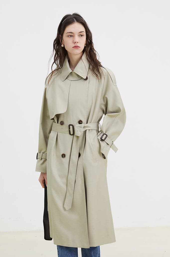 Ferlora™ | Double-Breasted Loose Mid-Length Melton Trench Coat