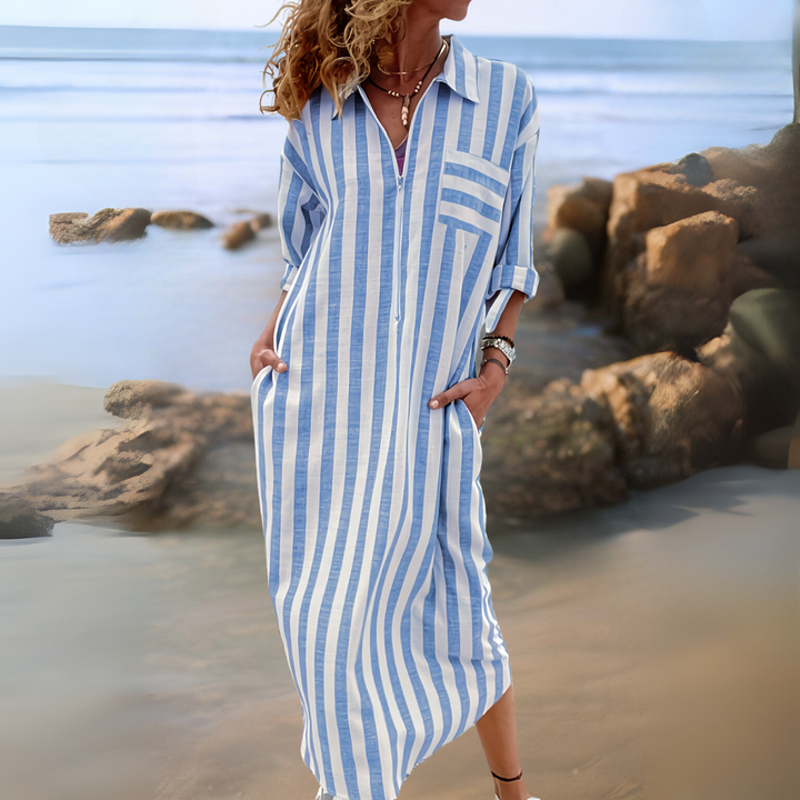 Ferlora™ | Elegant striped dress with V-neckline