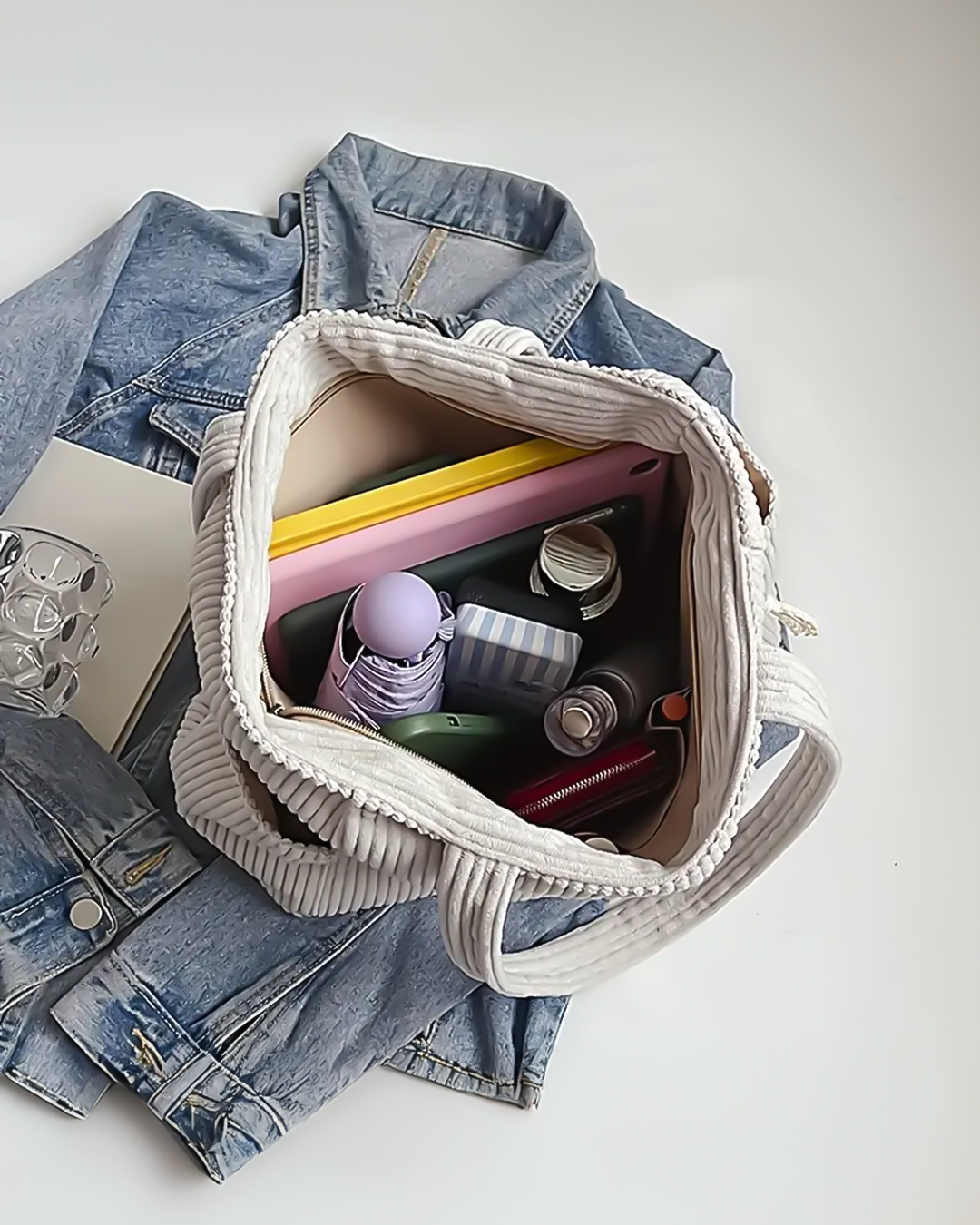 Sylvie™ – Ribbed Tote Bag with Drawstring Detail