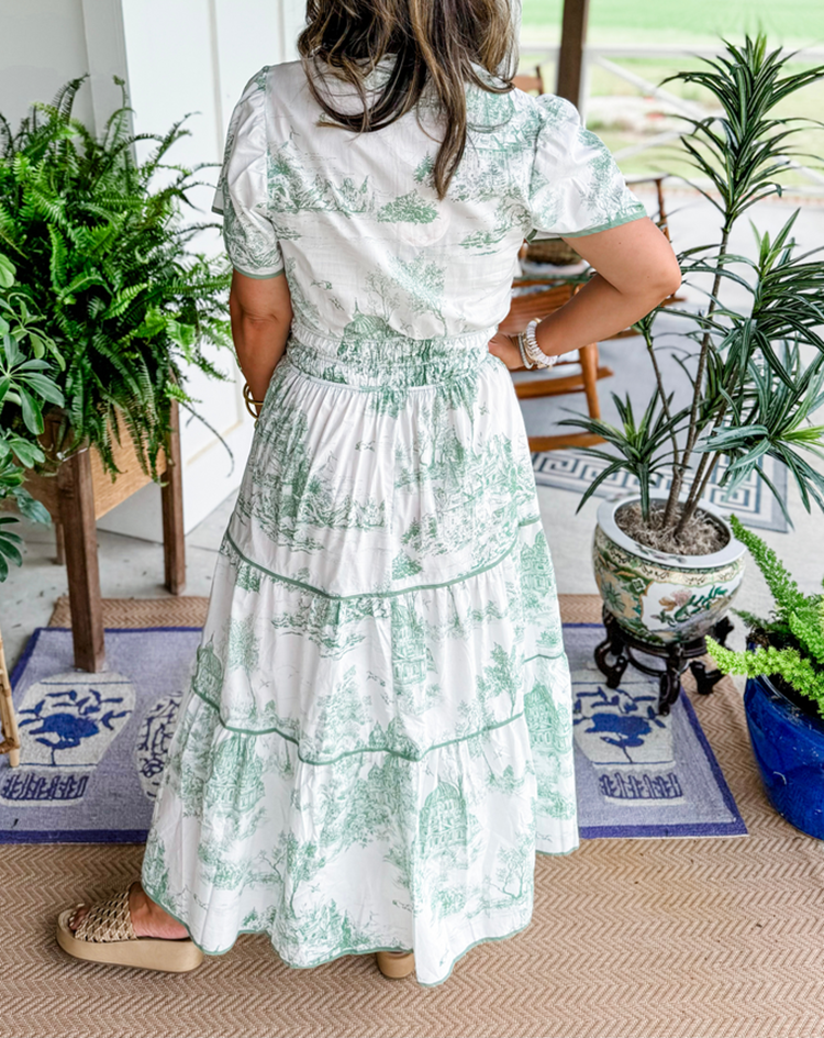 Ferlora™ | Vintage Toile Print Maxi Dress for Effortless Elegance